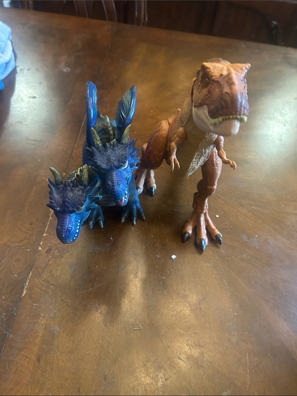 Blue Dragon and Brown T-Rex Reptile Toy Set